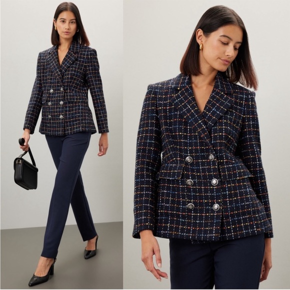 Veronica Beard Rumer Tweed Dickey Jacket Blazer Blue Multicolor Size 4 - Picture 2 of 10